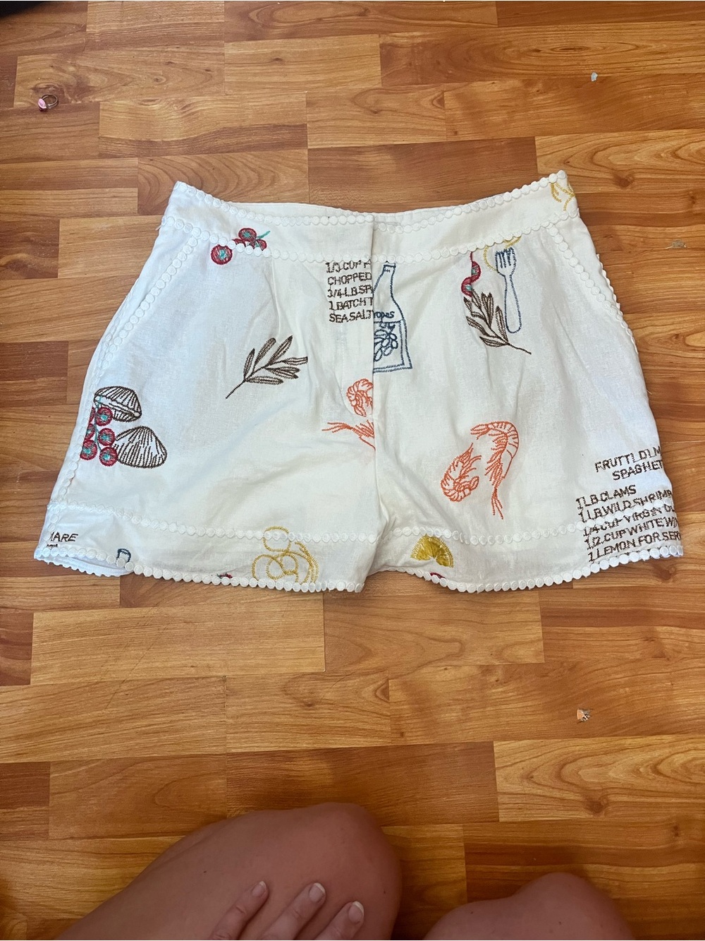 Caroline Constas White Linen Frutti Di Mare Recipe Shorts Embroidered Coastal